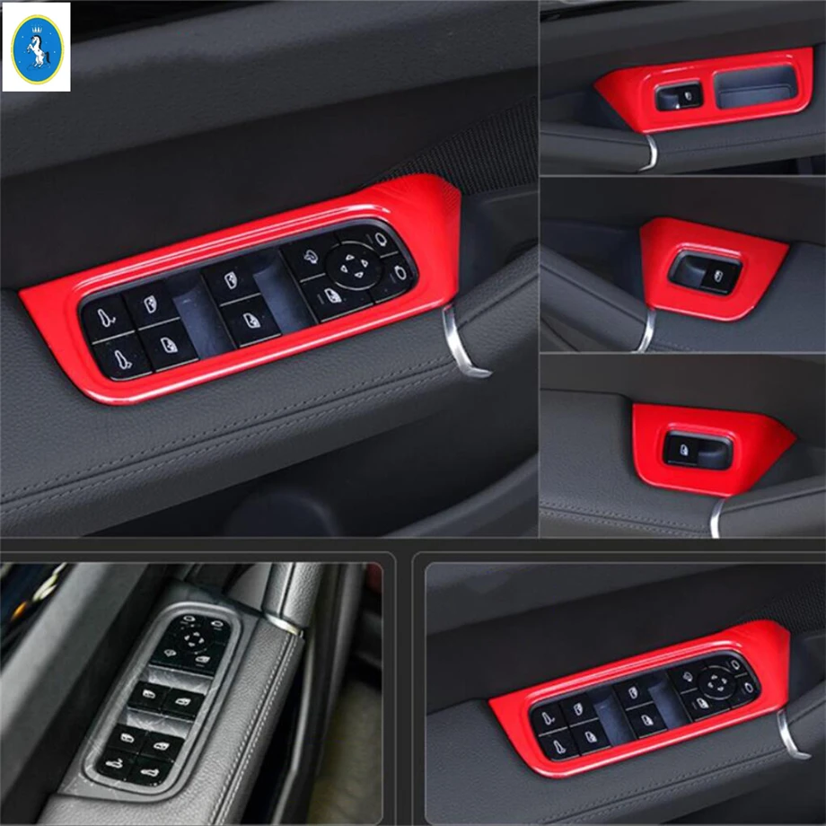 Dashboard Air AC / Lift Button / Cup Holder / Lights Control Panel Cover Trim For Porsche Cayenne 2018 - 2023 Red Accessories