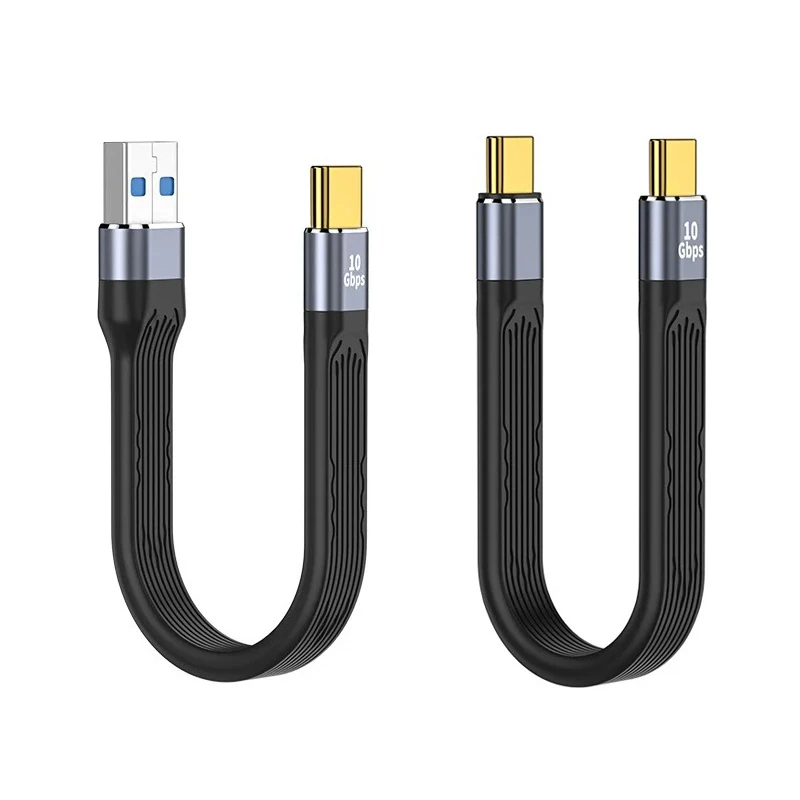 Portable USB A Type-C 10Gbps Data Cable 100W Fast Charging Flat Slim FPC Short Cord for Laptop Tablet Mobile Phones Power Bank