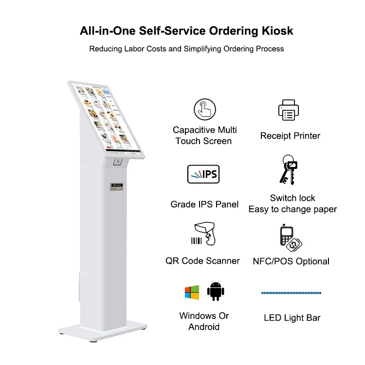 HDFocus 18.5 And 21.5 Inch Self Ordering Kiosk With Touch Screen And QR Code For Efficient Restaurant Management