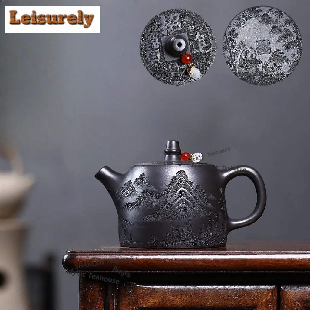 

400ml Aesthetic Yixing Purple Clay Teapots Handmade Panda Pot Raw Ore Stone Yellow Mud Kettle Chinese Zisha Tea Set Cafes Gifts
