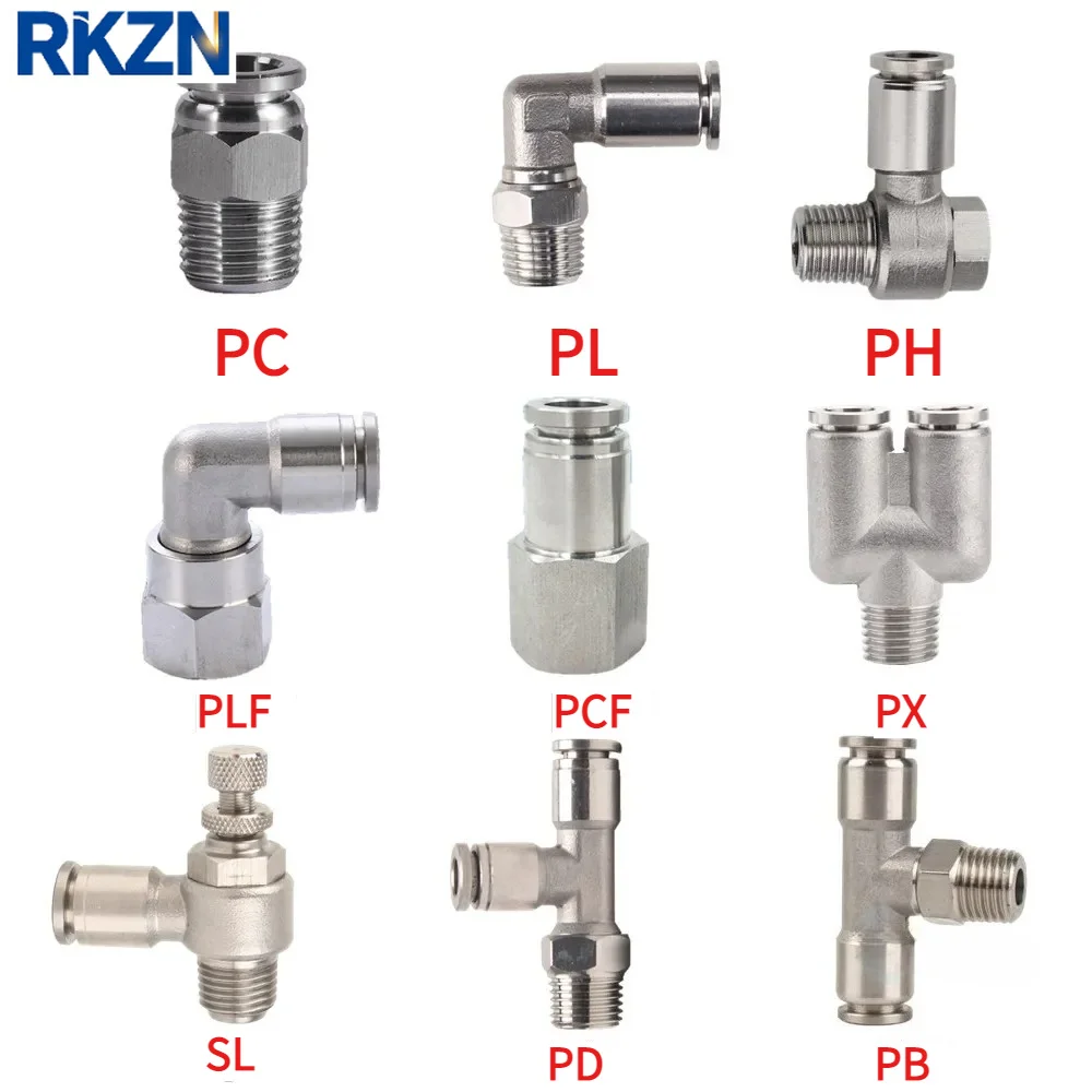 304 Stainless Steel Metal Pneumatic Quick Connector PC/PCF/PL/PLF/SL/PB/PX/PH/PD 4mm 6mm 8mm Thread 1/8 1/4 3/8 Hose Fittings