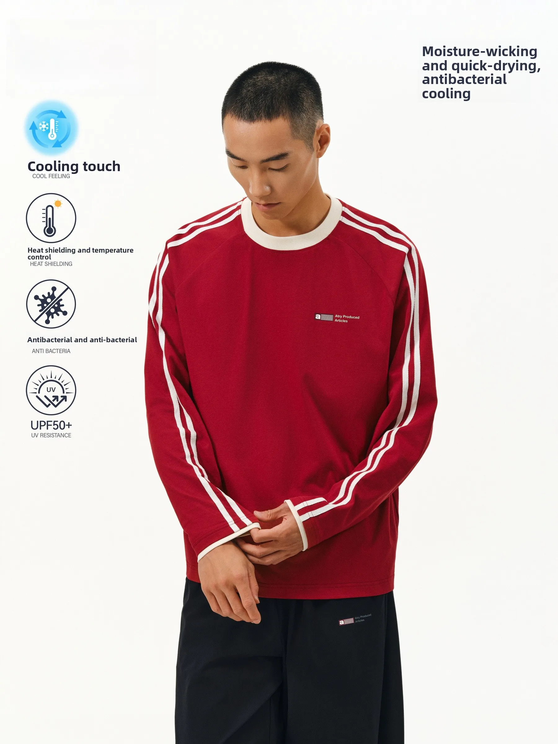 

ATRY Qui Dry Sport Knit Long Sleeve T-shirt Мужская футболка с длинным рукавом для весны и лета в американском ретро-стиле, женская футболка для активного отдыха с охлаждающим эффектом