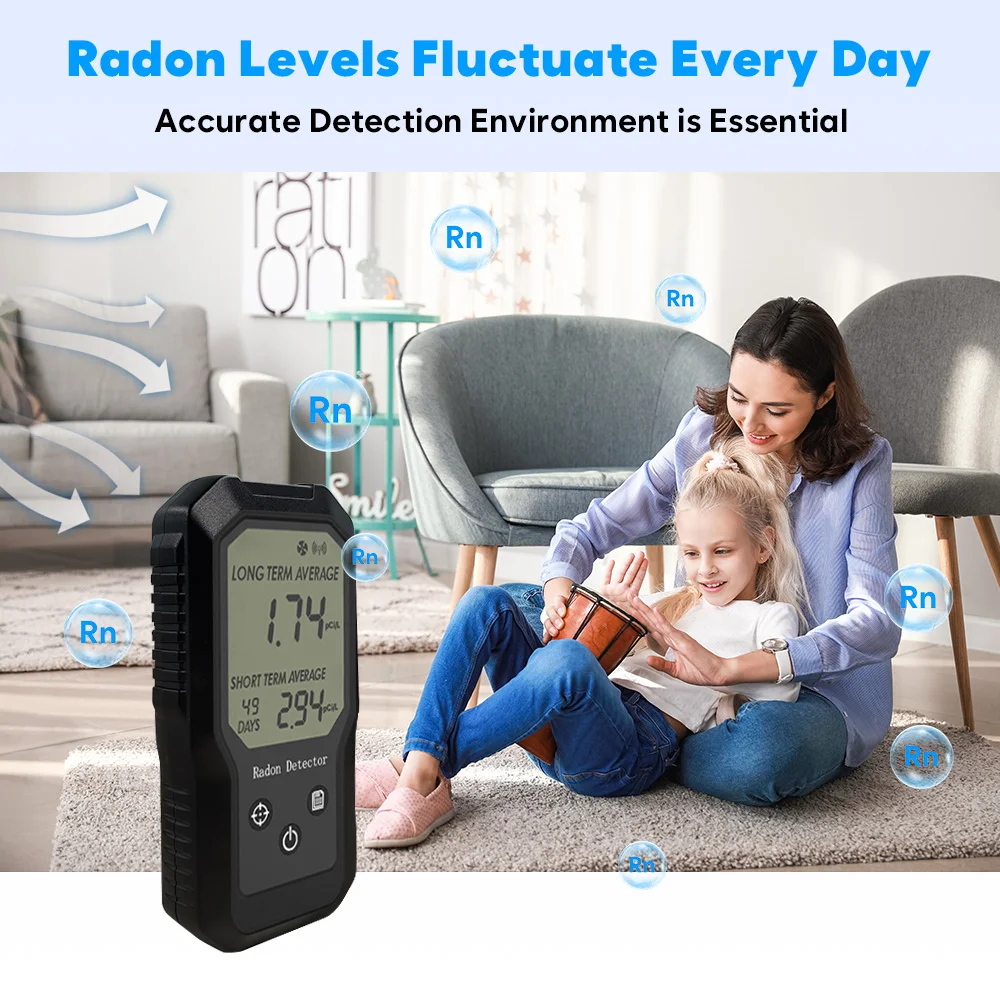 Detektor Gas Radon Sensitivitas Tinggi Digital Rumah Pintar Dalam Ruangan Basement Monitor Waktu Nyata dengan Tampilan Data Akurat OEM & ODM