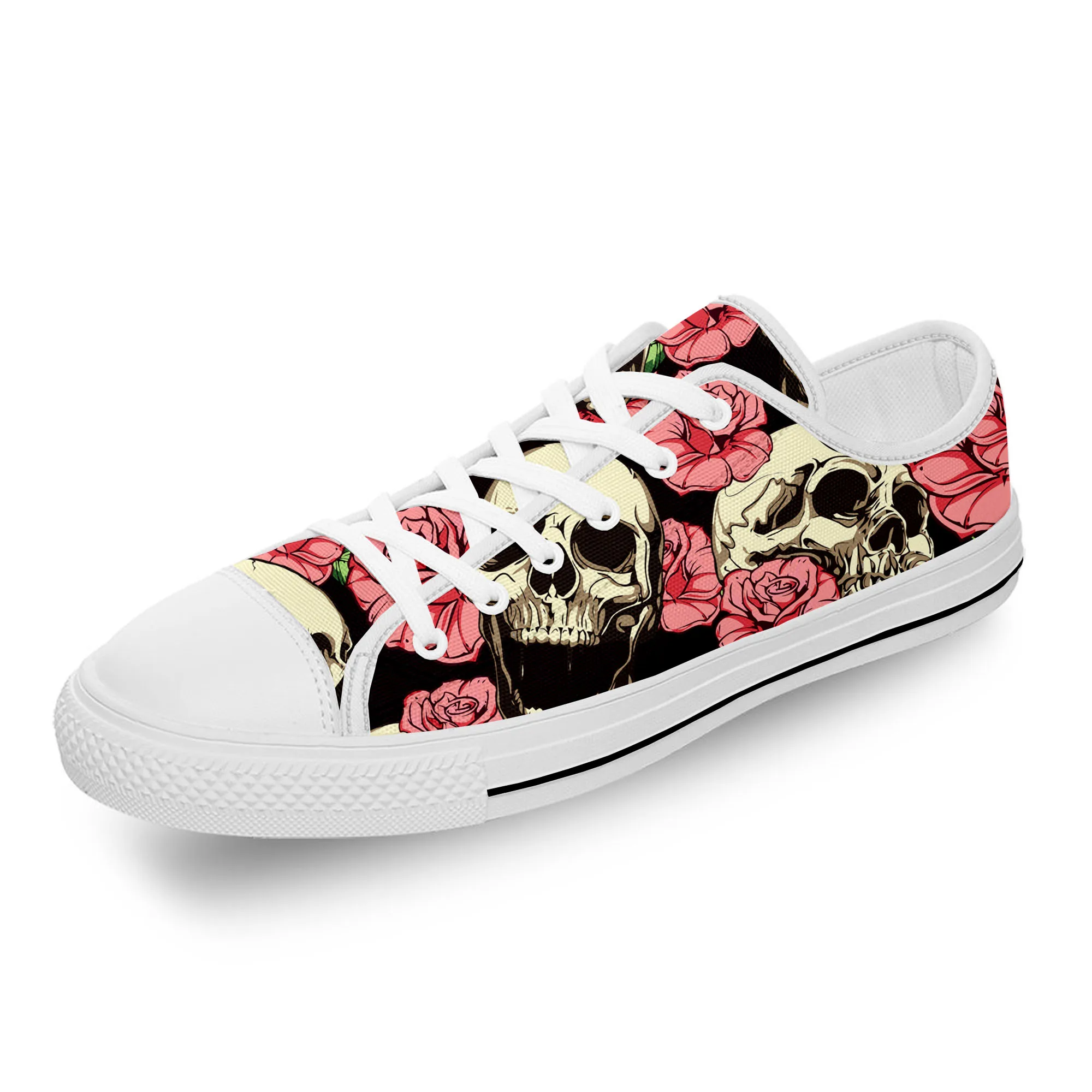 SKull Skeleton PAisley Horror Halloween White Cloth 3D Print Low Top Canvas Fashion Shoes Men Women Breathable Sneakers