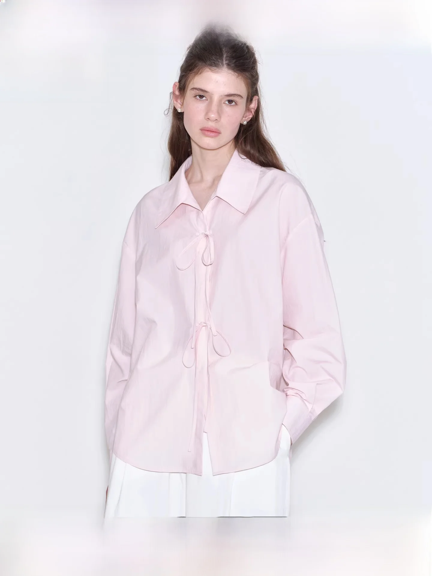 

Fano Romantic Cherry Blossom Pink Button Design Sweet Girl Oxygen Feeling Loose Women's irt Spring Commute Sle Korean Ver...