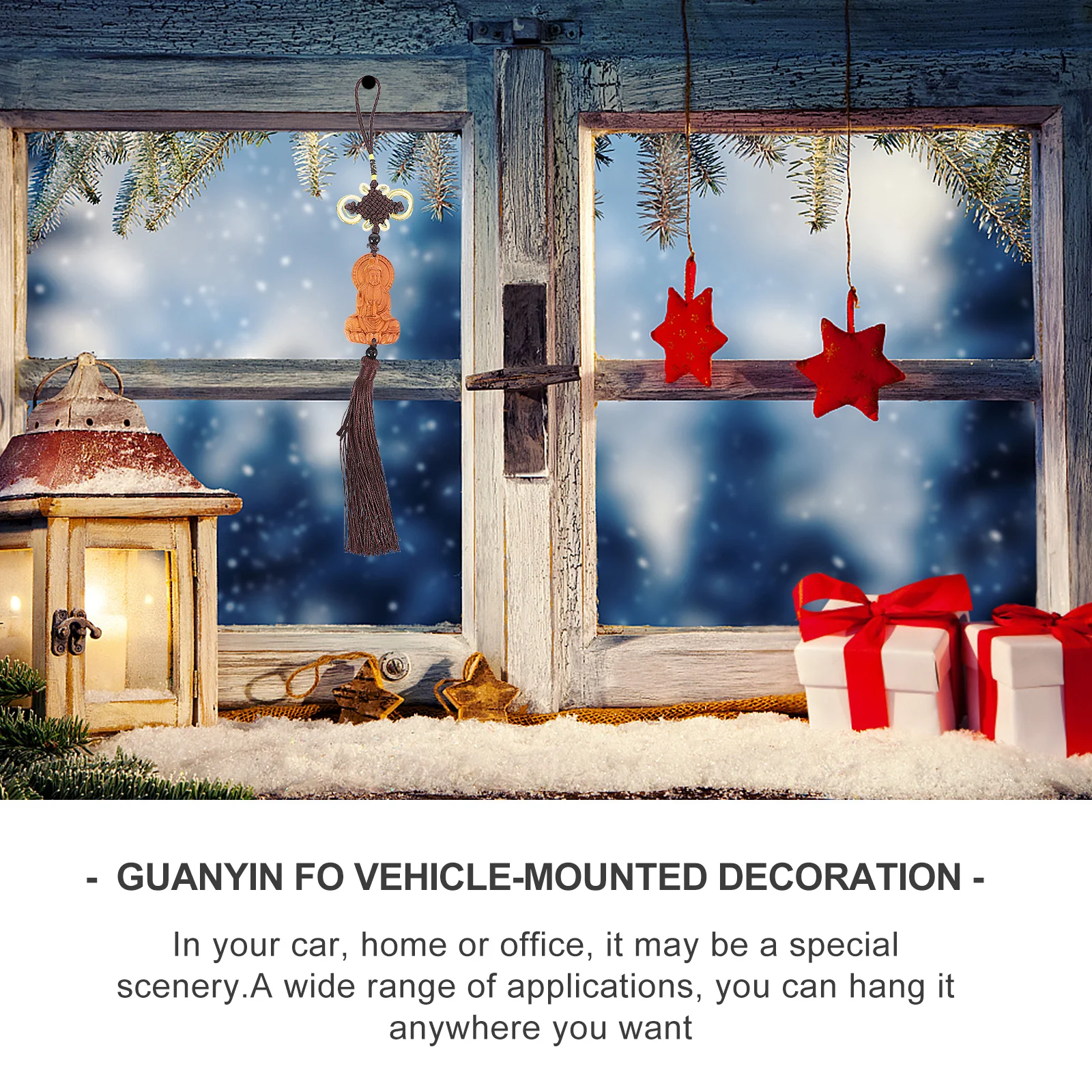 

Guanyin Car Pendants Solid Wood Carving Buddha Statue Hanging Decoration for Vehicle Interior Fengshui Blessing Success Ornament