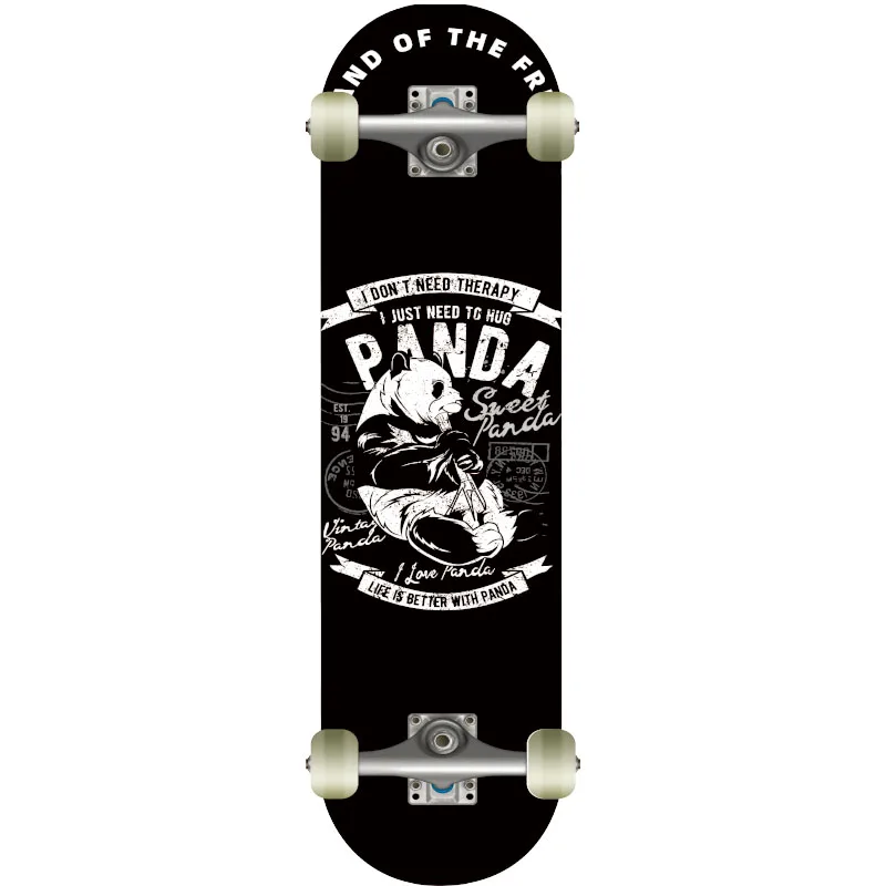 31.5*8.25 Inch Russian Maple Complete Double Wishbone Skateboard with Animal Panda Pattern Can Be Customized