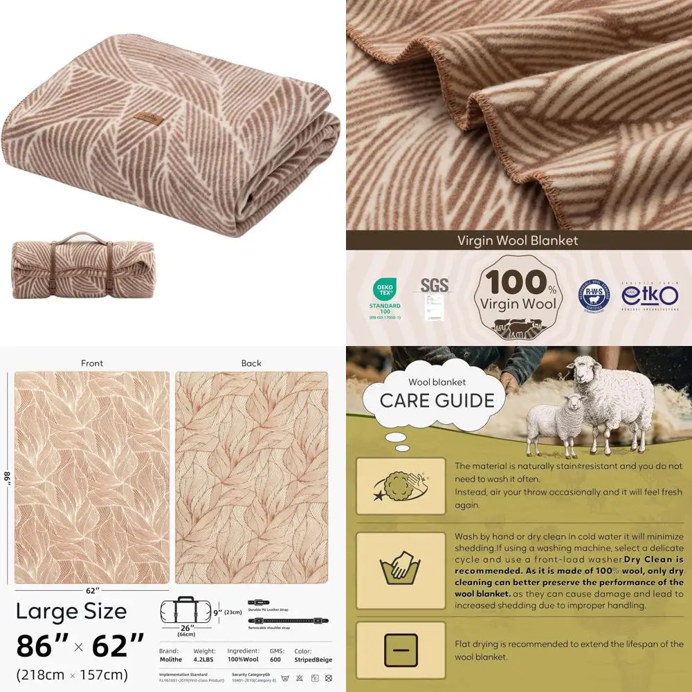 

Шерстяное одеяло 62x86 - толстое, теплое, моющееся, для кемпинга, активного отдыха, спорта, выживания