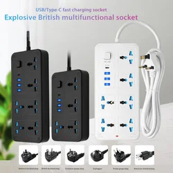 2500w 4 6 Universal Power Strip Electric Socket Outlets Eu Uk Us Au Kr Plug Usb Type-c 5v 2.1a Extension Cable Table Socket