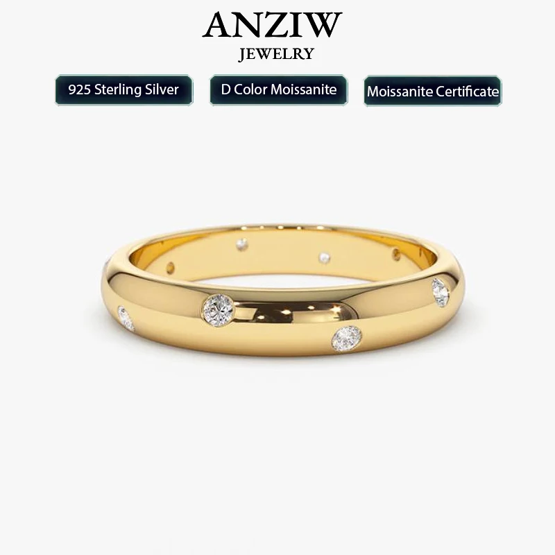 

Anziw 18K Gold Plated Moissainte Ring 925 Silver Wedding Engagement Promise Rings for Women Jewelry Rose Gold Bezel Setting Band