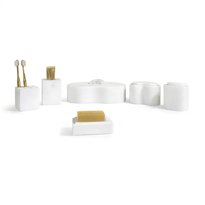 

Natural Marble Bathroom Accessories Set, Genuine White Stone Decor, Premium Bath Collection