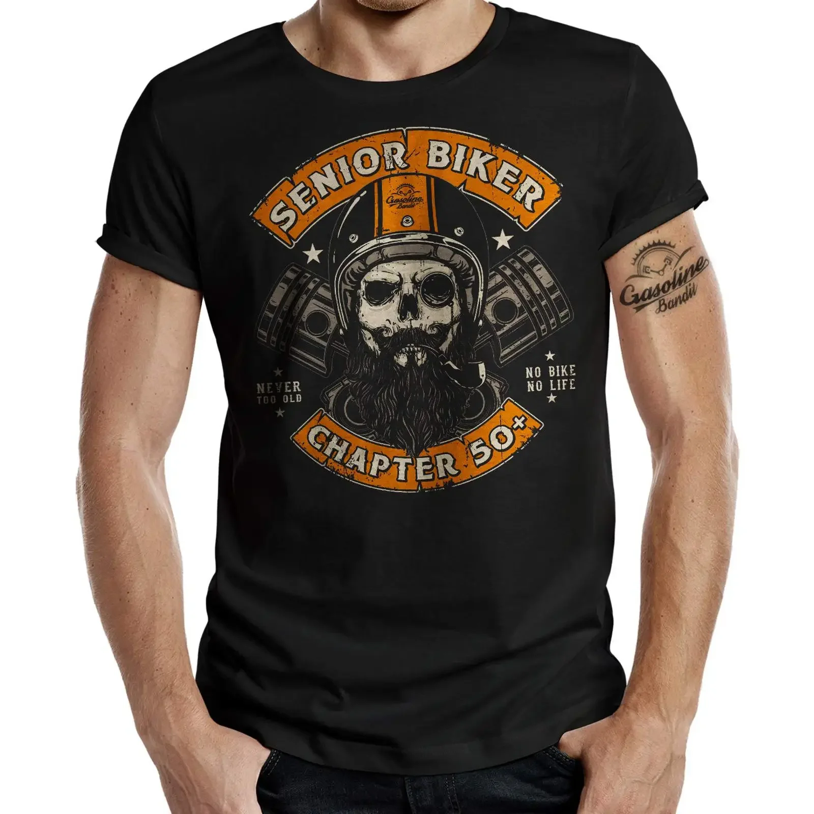 Cool Men's T Shirt for Older Motorcyclists Senior Biker Chapter 50 vintage Washed Breathable homme Versatile Slightly graphic