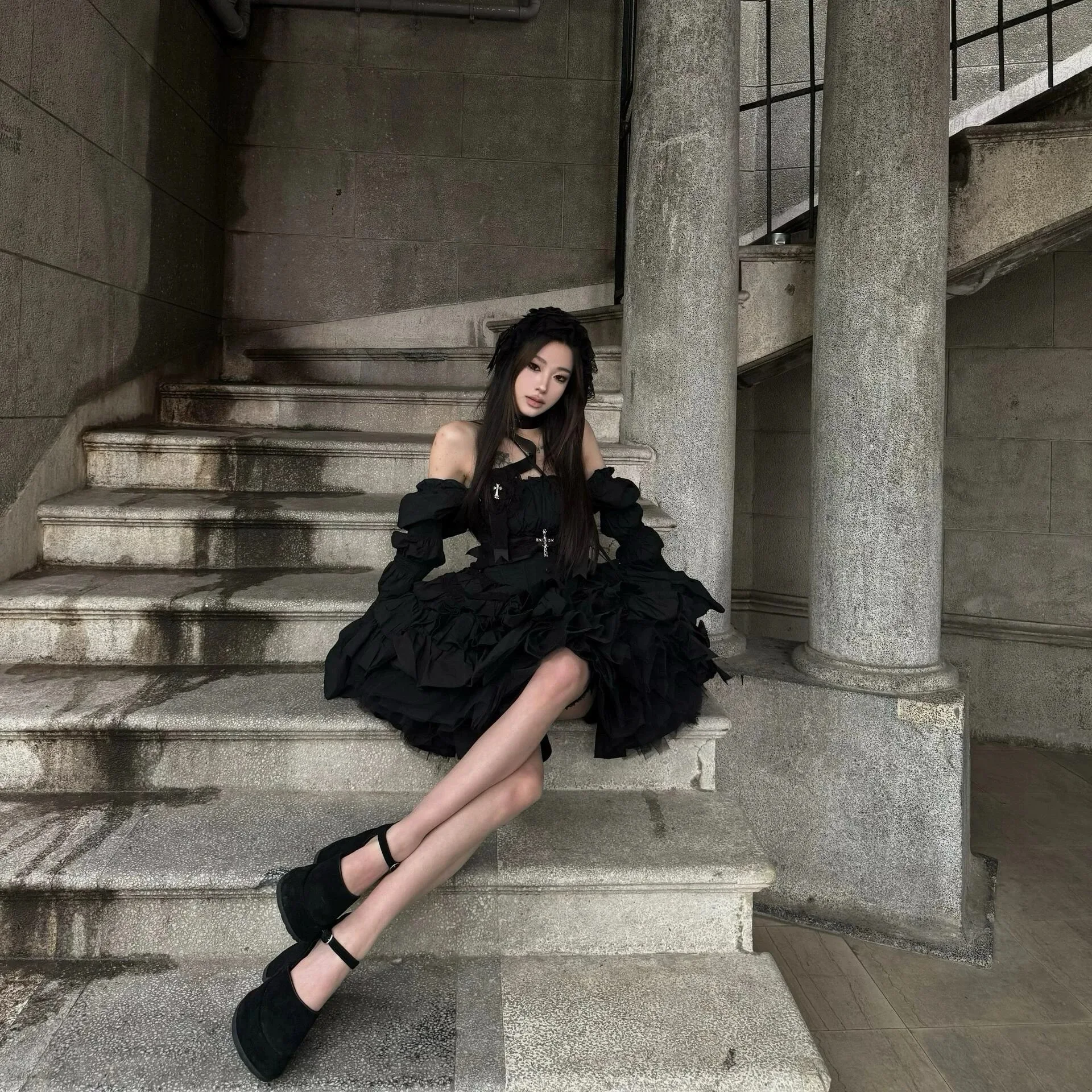 Black Gothic Dresses 2025 Girls Women's Slim Fit Sweet Cool Lolita Birthday Party Dress Y2K Princess Ball Gown Dress Vestidos