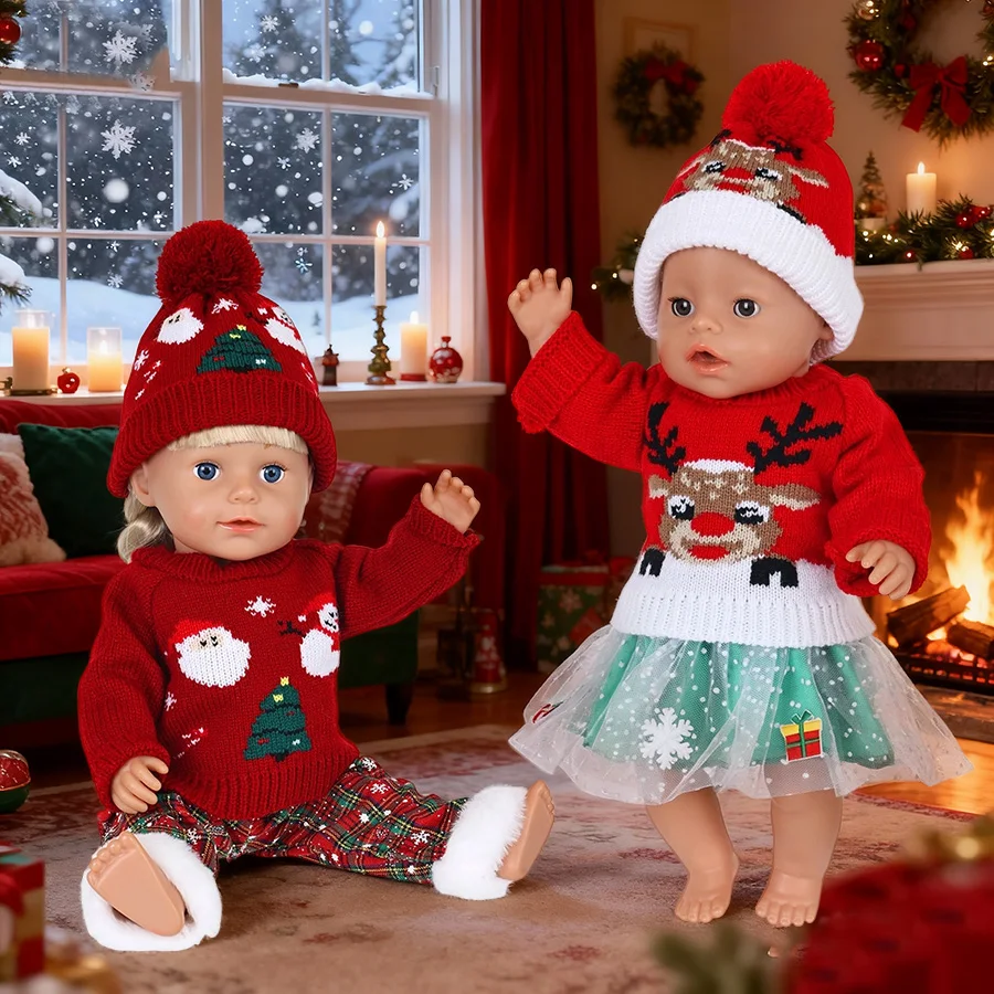 

Новый рождественский вязаный комплект одежды для кукол 16-18 дюймов, 40,64 см для новорожденных кукол, куклы реборн, рождественские подарки