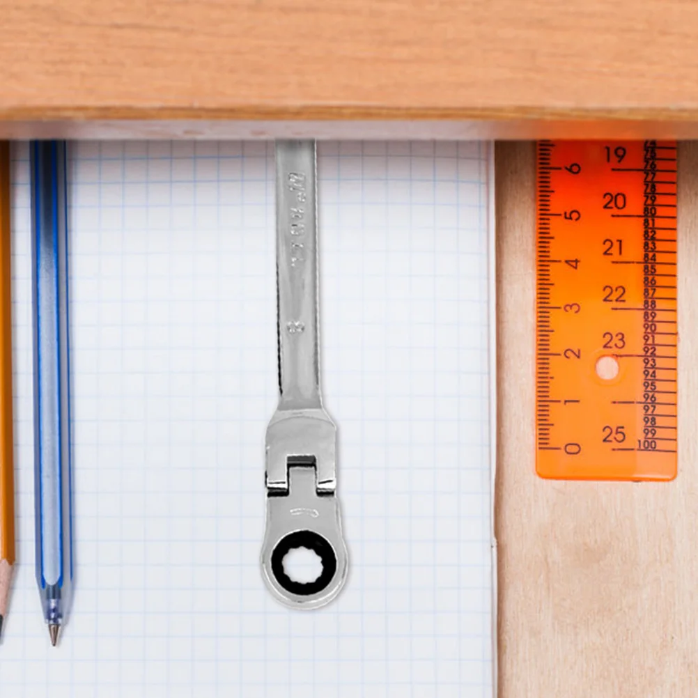 

8mm Ratchet Spanner Silver 140mm Length Vanadium Steel 45-48 Hardness Convenient Easy Handle Home Factory Use 8mm Wrench