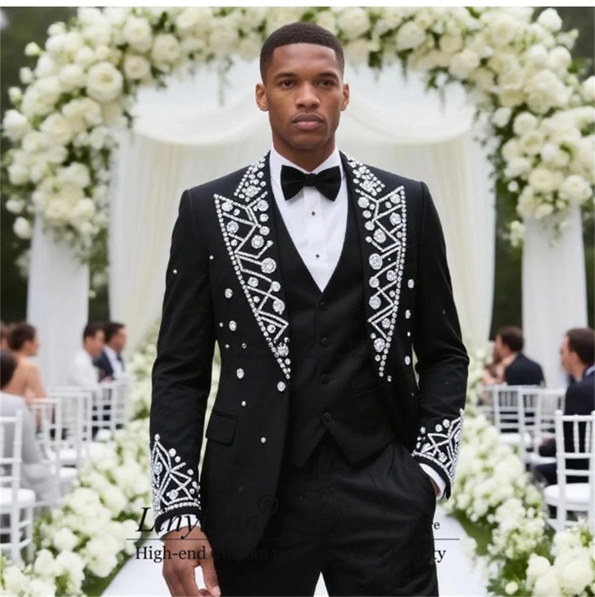 

Stunnung Crystals Gem Men Suits 3 Pieces Sets Luxury Male Party Prom Blazer Customized Ropa Hombre Peaked Lapel Groom Tuxedos