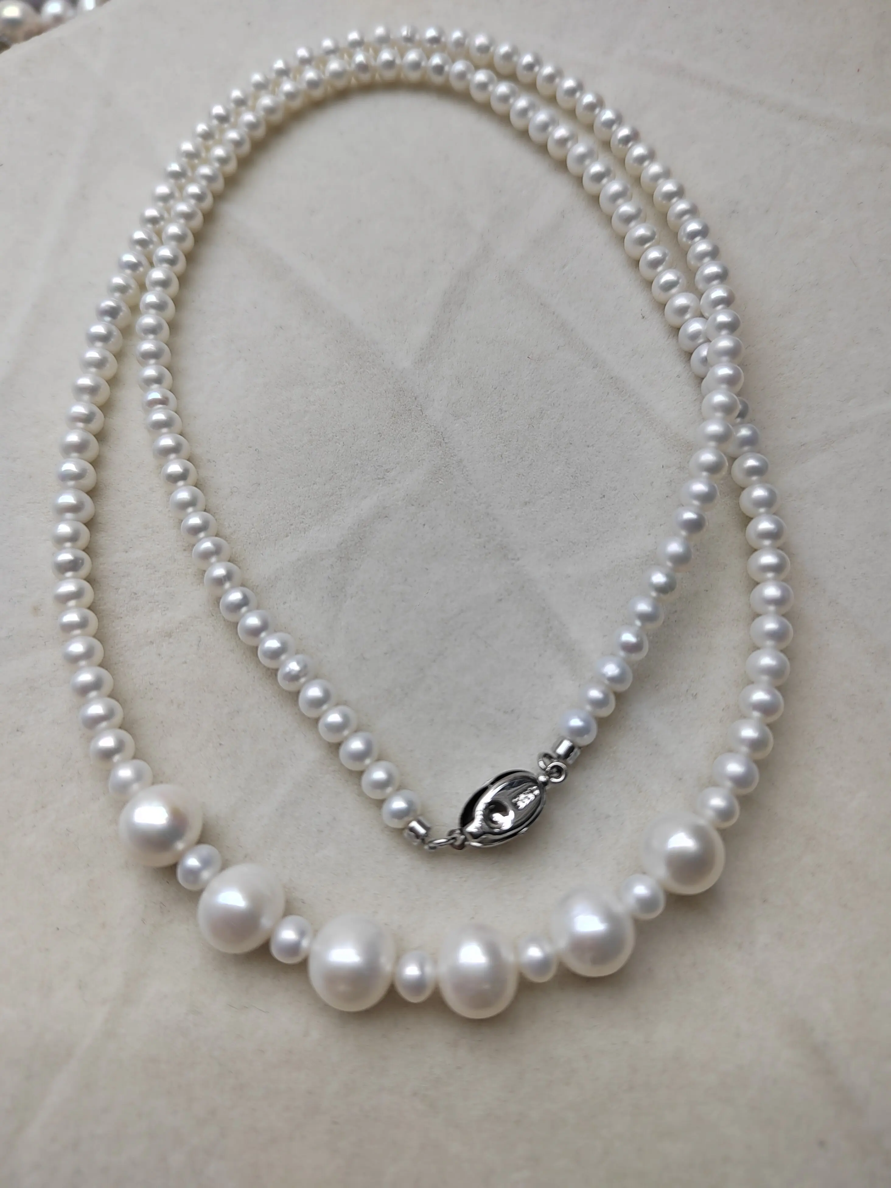 Natural Pearl AAAA5-9mm Japanese White Pearl Necklace 26in/925 Silver Buckle