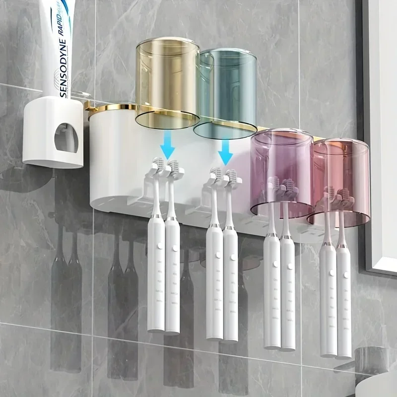 Toothbrush Holder  Perforation-free Shelf Mouthwash Cup Toothbrush Holder  bathroom  bathroom accessories  tooth brush holder