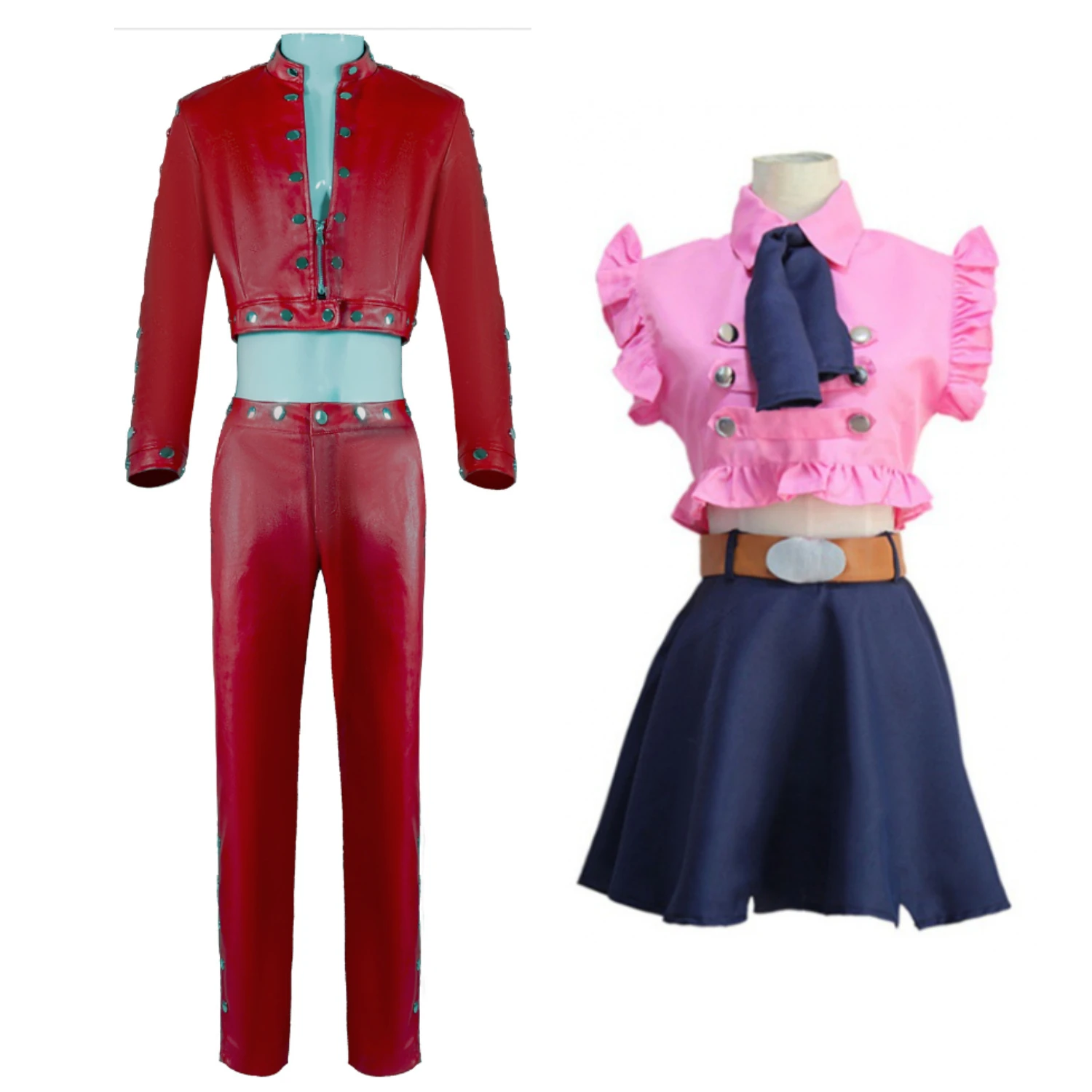Disfraz de Cosplay de Anime Seven Deadly Sins: Wrath of The Gods, Conjunto de Chaqueta y Pantalones de PU Rojo, Vestido Rosa de Elizabeth Liones, Trajes para Juego de Roles