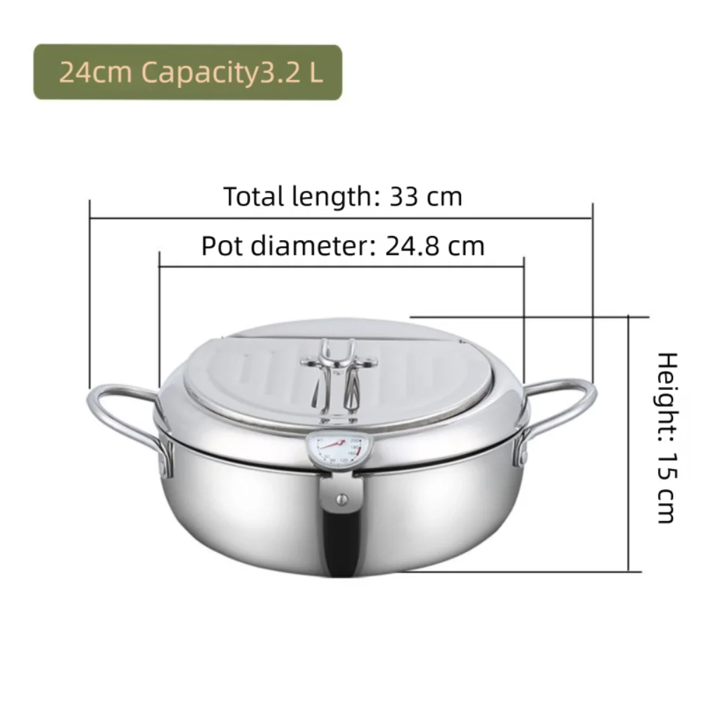 

Thickened Japanese Deep Fryer Pot Stainless Steel with Lid Tempura Fryer Pan Thermometer Oil Saving Deep Frying Pan Kitchen
