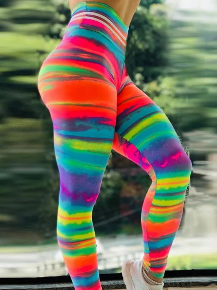 Leggings sexy do exercício da aptidão, calças justas impressas do sol colorido, roupa do Gym, push up, calças do brilho, esportes, jogging