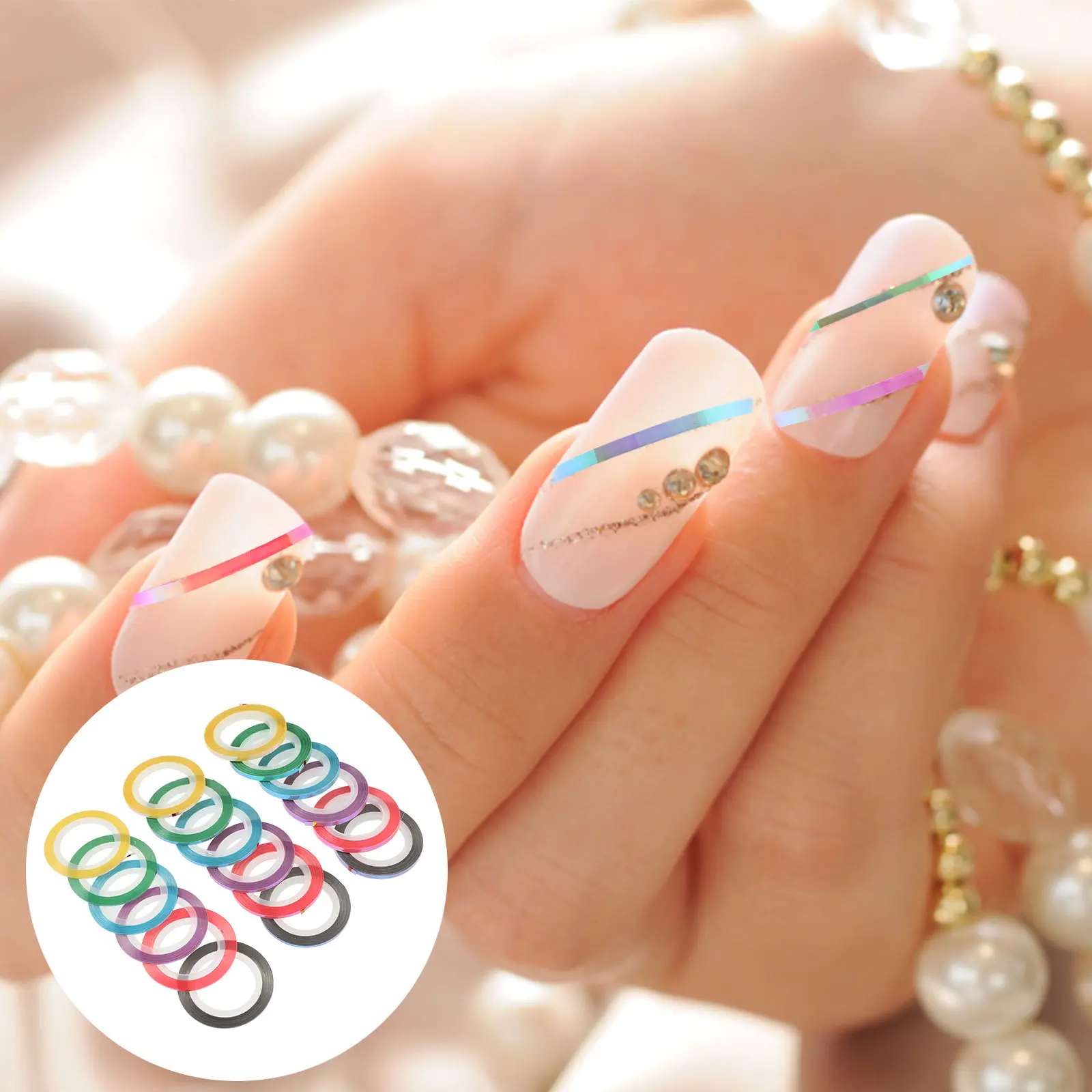 

18 Rolls Nail Art Striping Tape Metallic Line Stickers for DIY Manicure Decor Bright Color Nail Strips Tape Set Professional