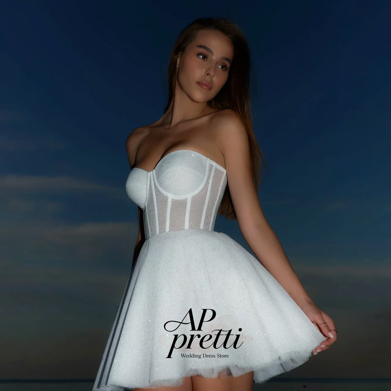 AP pretti Lovely Tulle Wedding Dress Sweetheart Customized Sleeveless A-line Mini-Length Bridal Gown Vestidos Novias Boda