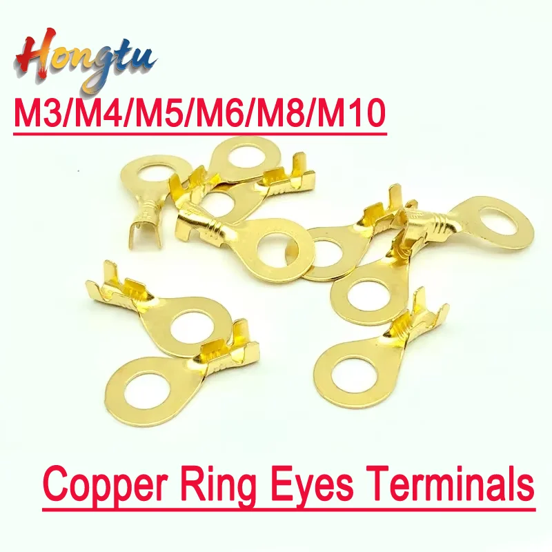 

100PCS Electrical Crimp Connectors: Copper Ring Eyes Terminals (M3/M4/M5/M6/M8/M10) for Wire Cable & Terminal Block