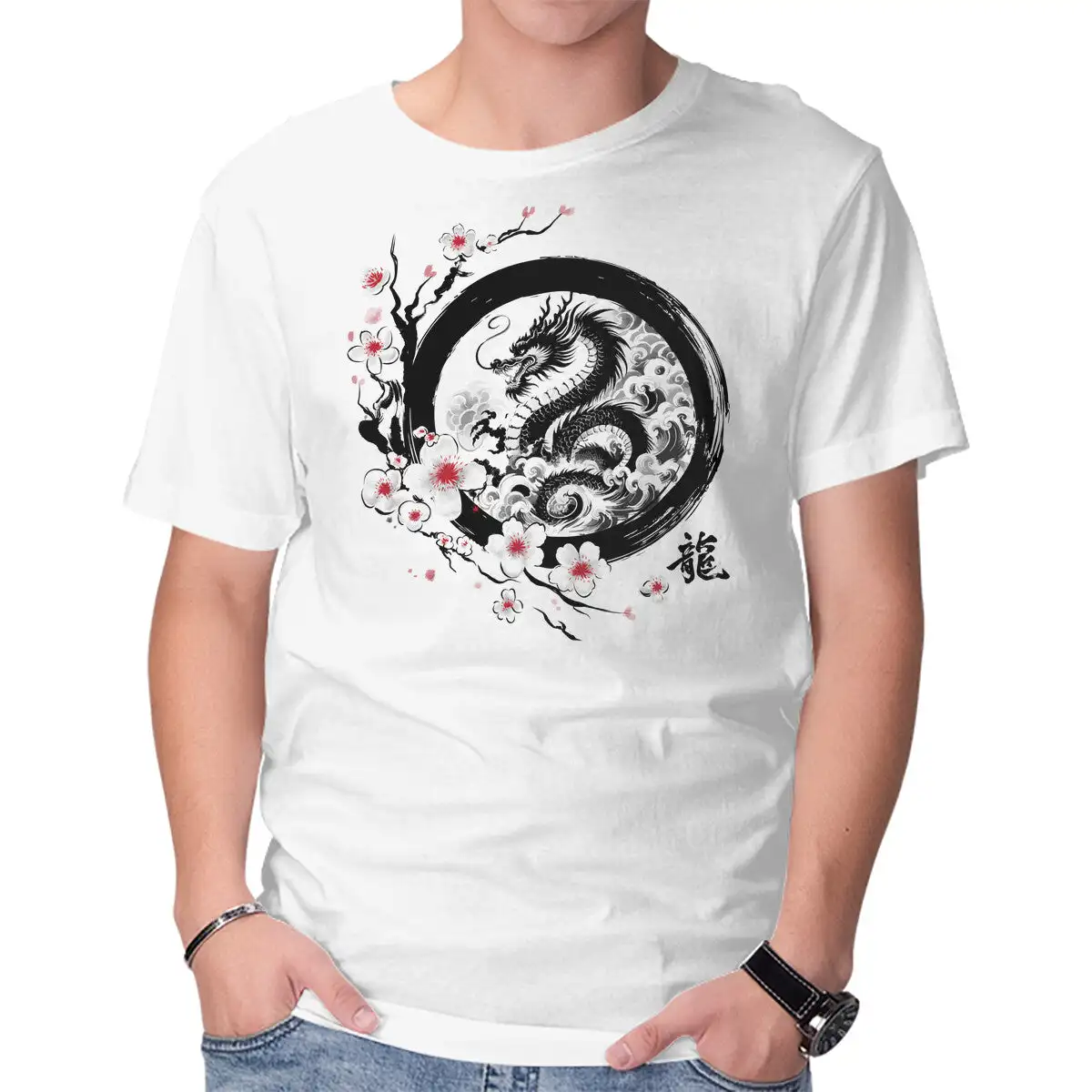 Dragon Year Sumi-e Men and Women Dual-purpose Summer Short T-shirt, Casual Cotton, New Fashion Couple Clothing