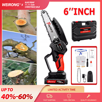 Mini Handheld Electric Chainsaw Cordless+Large LI-ion Battery,2 Chains&Security Lock for Wood Cutting Tree Trimming Gardening