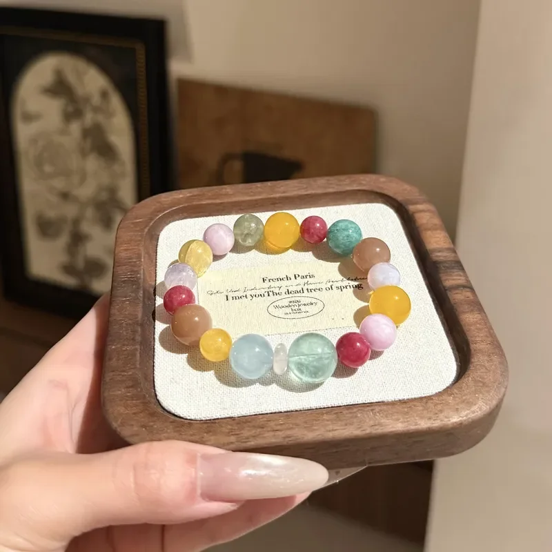 [Candy House] Natural Dopamine Crystal Bracelet Purple Lithium Fluorite Duobao Crystal Bracelet Beaded Wholesale