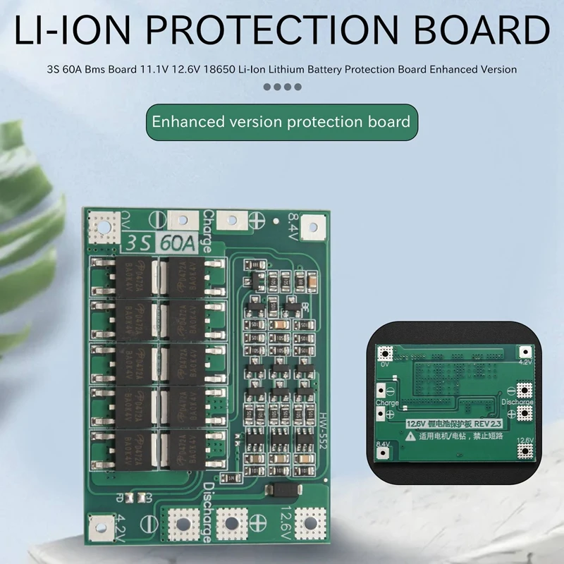 ABGI 3S 60A BMS Board 11.1V 12.6V 18650 Li- Lithium Battery Protection Board Enhanced Version for Drill