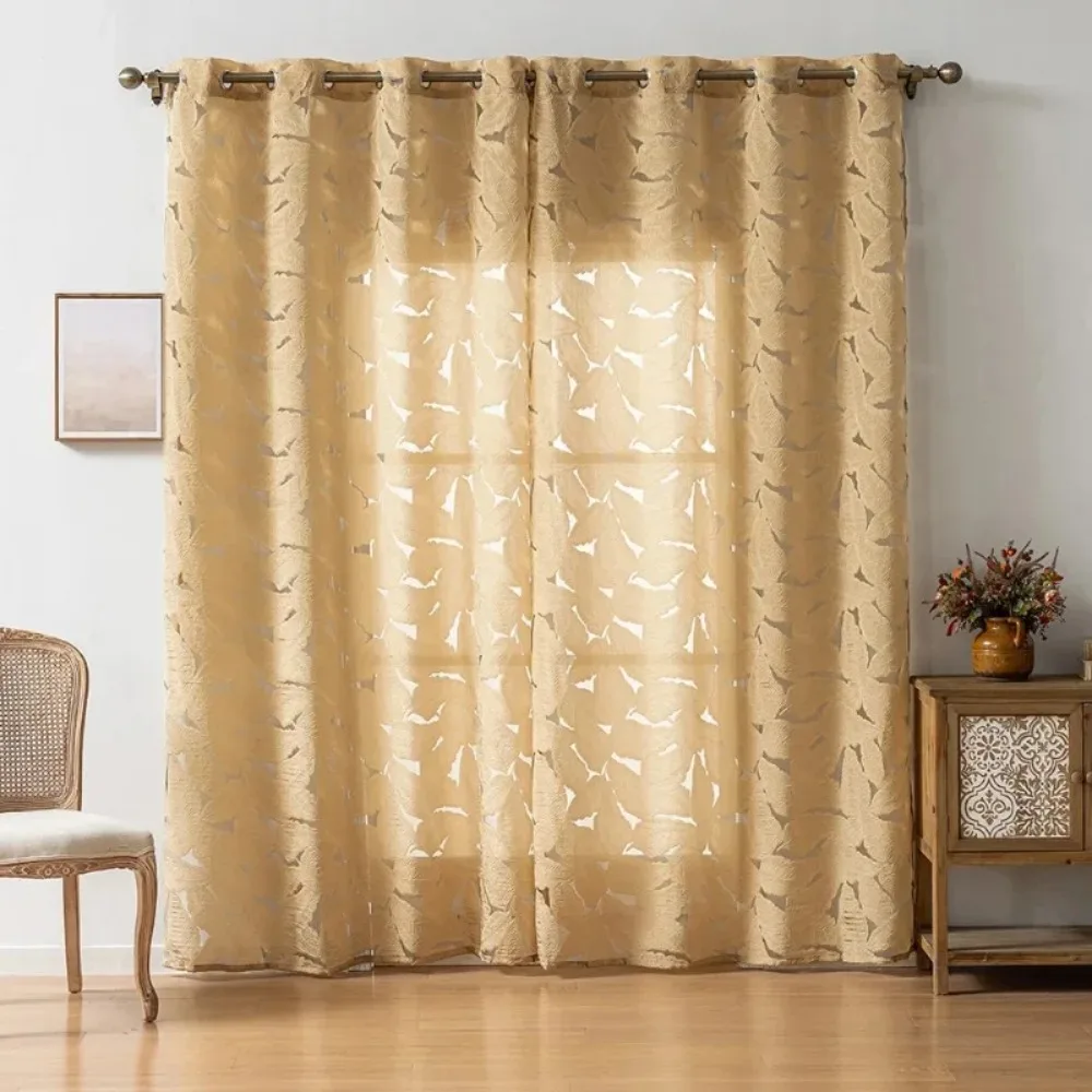 Leaves Pattern Sheer Tulle Curtains for Living Room Kitchen Doorways Voile Drapes Custom Yarn Window Treatments Home Decor Veil