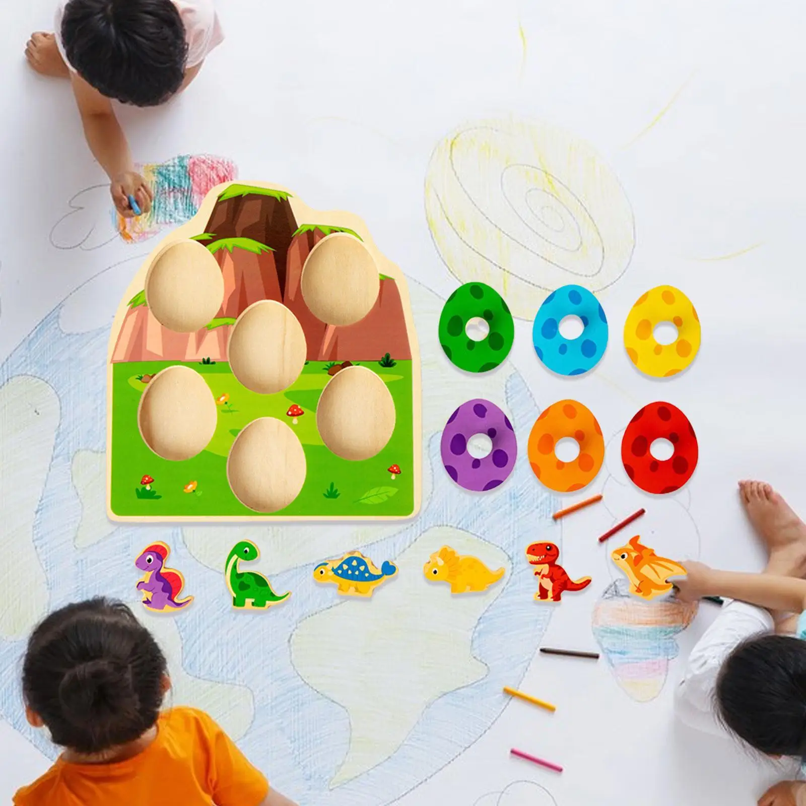 Wooden Peg Puzzle Matching Puzzle, Early Learning Developmental Toy, Dinosaur Matching Egg Puzzle Sorting Game for Ages 1 2 3