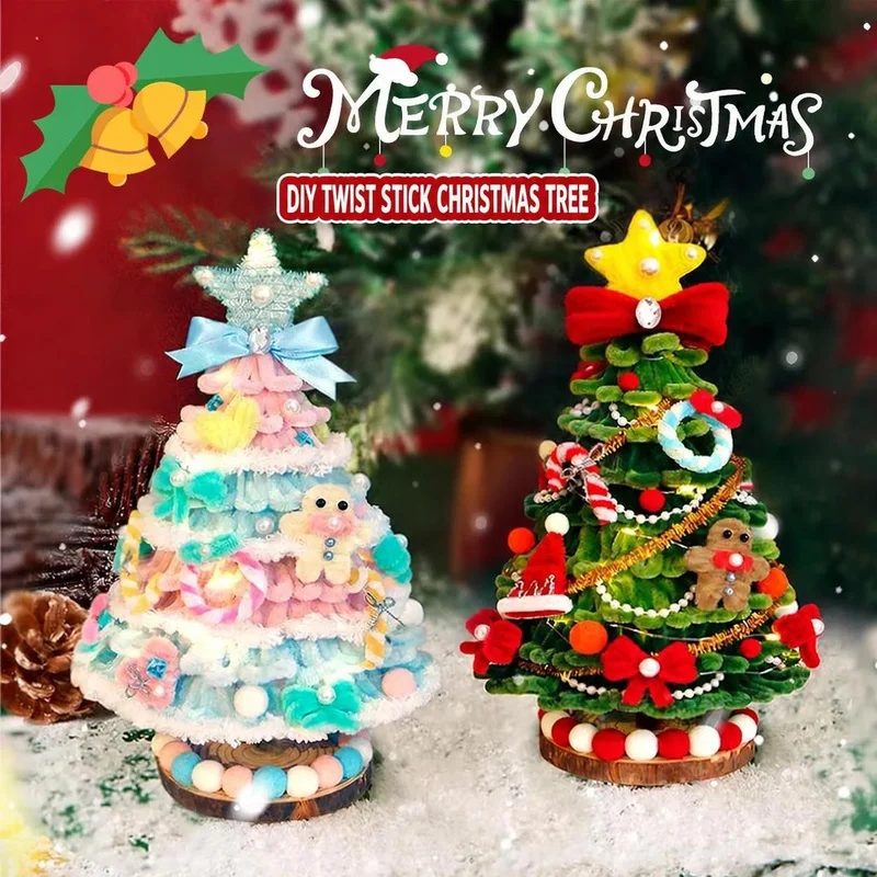 Christmas Tree DIY Craft Kit Twist Sticks Handcraft Desktop Ornament Supplies Holiday Tabletop Decoration Gift for Craft Lovers
