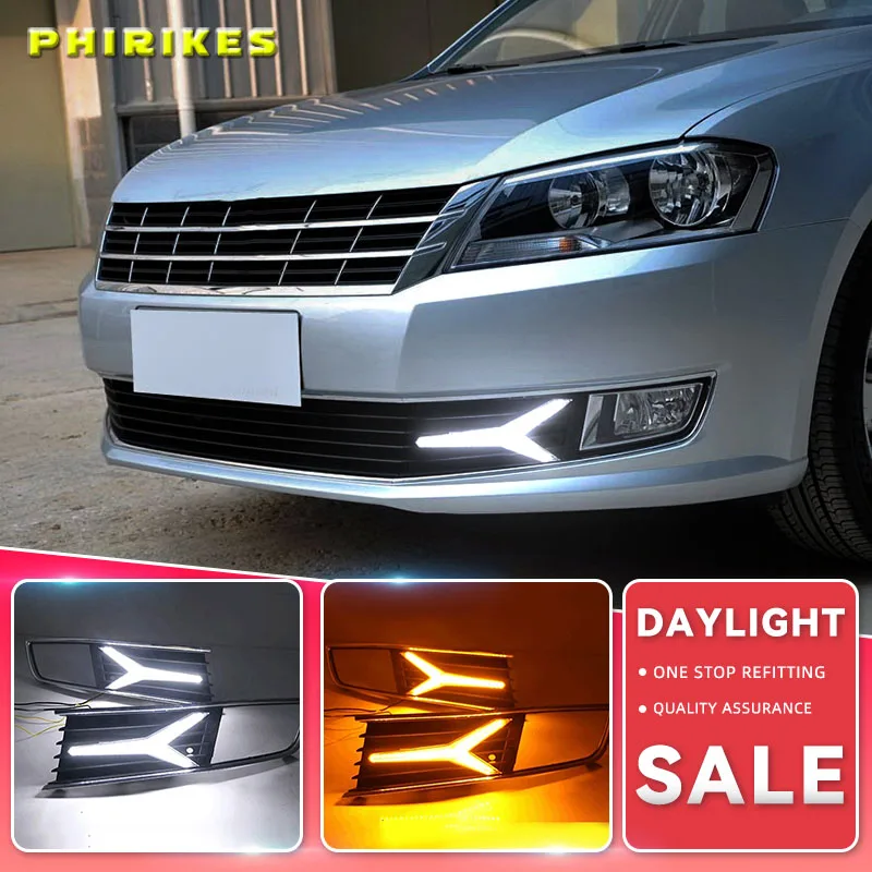 

1 Pair LED DRL Daytime Running Light For Volkswagen VW Lavida 2013 2014 with Yellow Trun Signal Light Blue Night Lamp