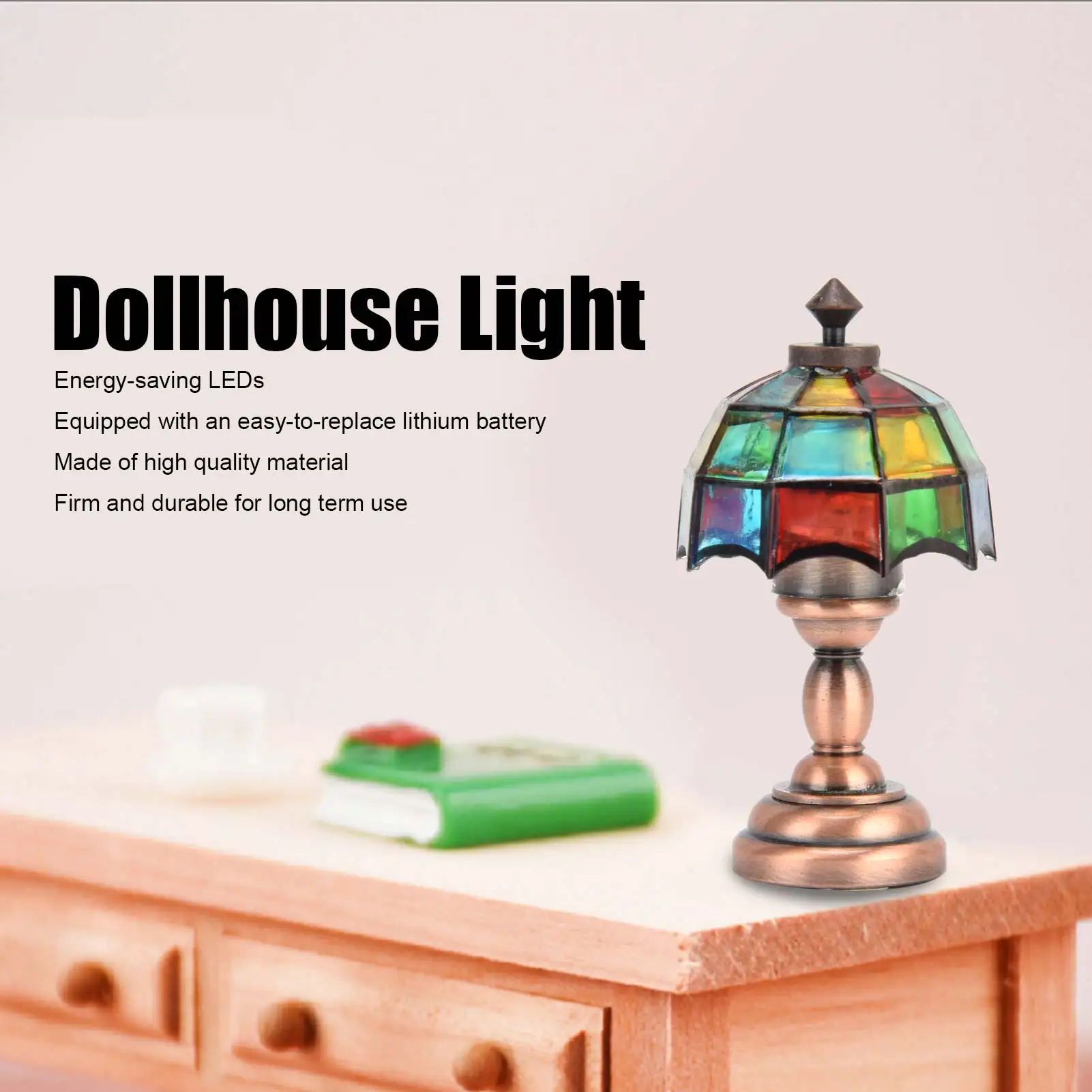 ZK40 1:12 Dollhouse Wireless LED Desk Lamp Miniature Table Lamp with Colorful Lampshade