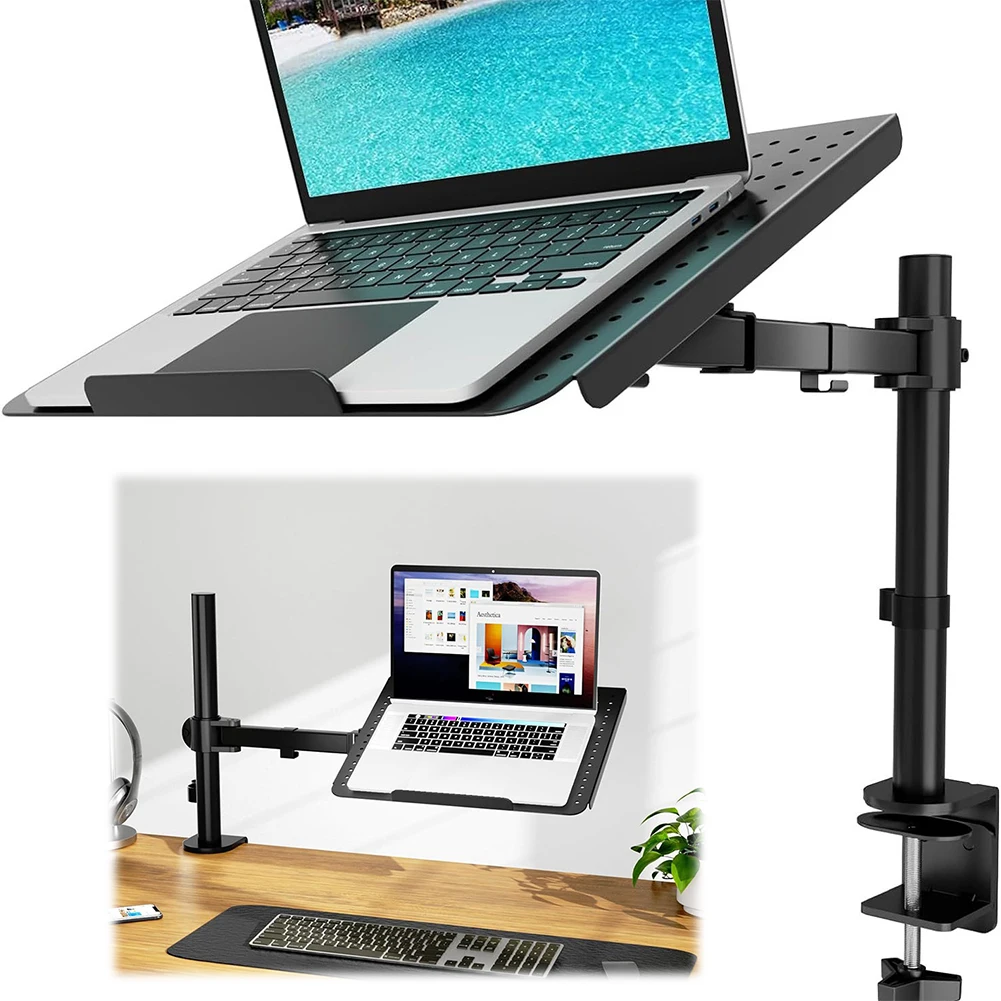 

Single Laptop Notebook Desk Mount with Vented Tray Desktop Computer Support Fully Adjustable Laptop Arm for 11-17 Inch Laptop