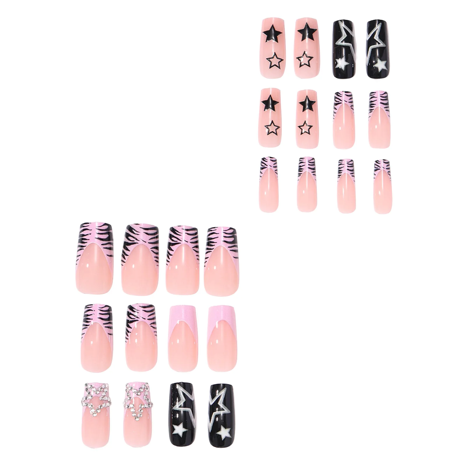 24 Stück Künstliche Nägel, Trendige Aufklebenägel im Y2K-Stil, Künstliche Nagelspitzen für Partys, Wiederverwendbares Maniküre-Set – Detail 7