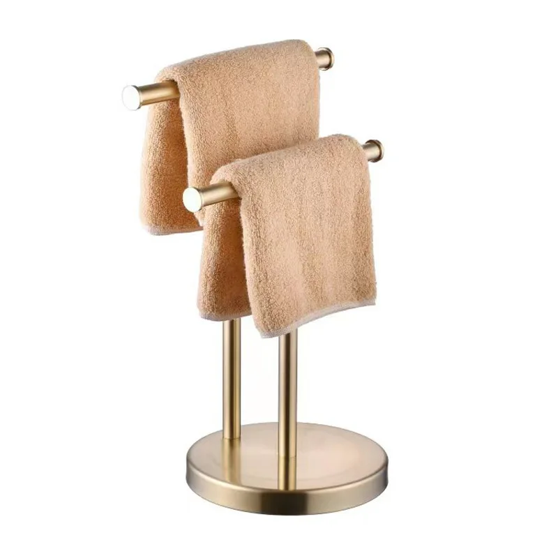 Double T-Shape Hand Towel Holder Stand with Weighted Base Countertop Towel Holder for Bathroom Standing Towel Rack