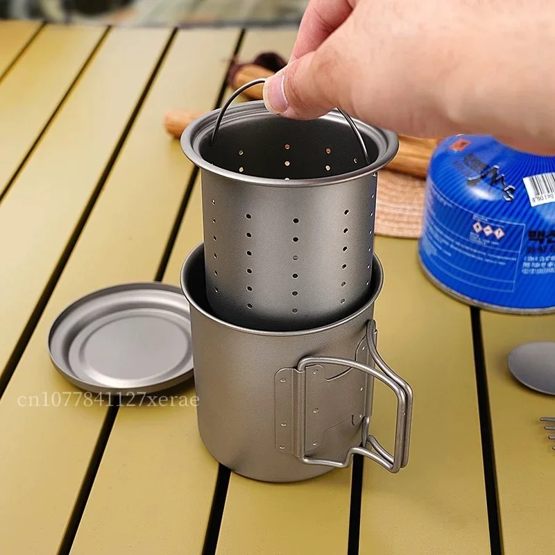 50ml 420ml Pure Titanium Outdoor Water Cup Foldable Portable Tea Infuser Mug Leakproof Ultra Lightweight Camping Picnic Travel