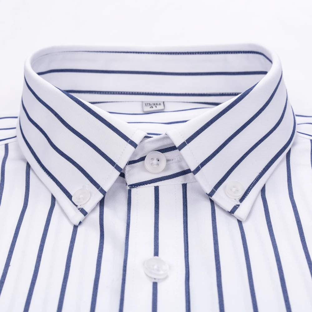 قمصان رجالية منقوشة مخططة غير حديدية بأزرار سفلية قميص قطني بكم طويل للأعمال خالية من التجاعيد قمصان عادية تناسب القماش القطني