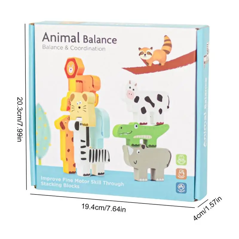 Brinquedos de empilhamento de animais de madeira blocos de animais empilhamento equilíbrio brinquedo realista imagem animal aprendizagem brinquedo para casa ao ar livre escola