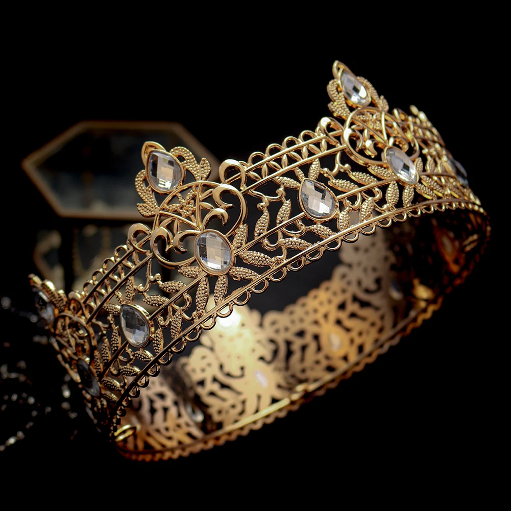 Klassische Legierung Runde Krone Strass König & Königin Tiara Ornament Braut Hochzeit Party Anlass Festliches Kleid Haaraccessoires – Detail 2