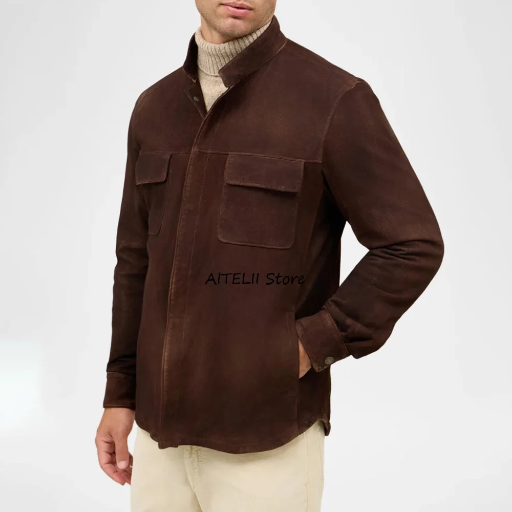 

Повседневные модные пиджаки Удобные новые куртки для мужчин Мужская куртка Замшевая ткань Роскошные мужские костюмы Блейзер с воротником-стойкой