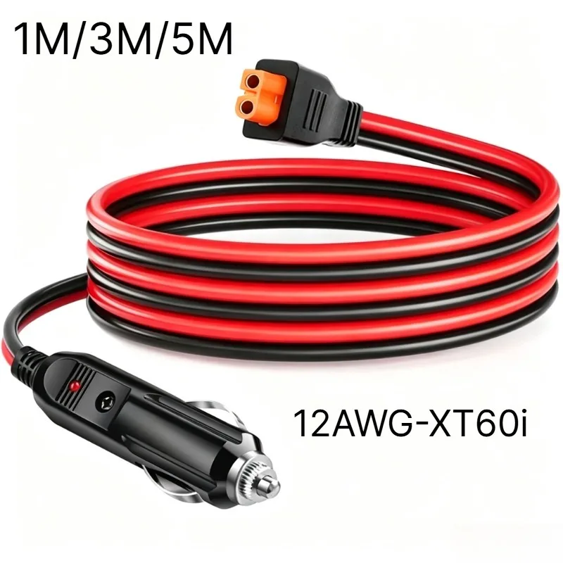 1M 3M 5M 12AWG XT60i Injection Molding Molded Adapter Cable to Cigarette Lighter Male Plug, DC 12V/24V Vehicle DC Cord Max DC32V
