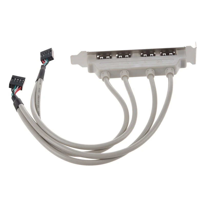USB 2.0 a 9 Pin Header Bracket, 2x Cabo de Extensão Mainboard, 4 Port