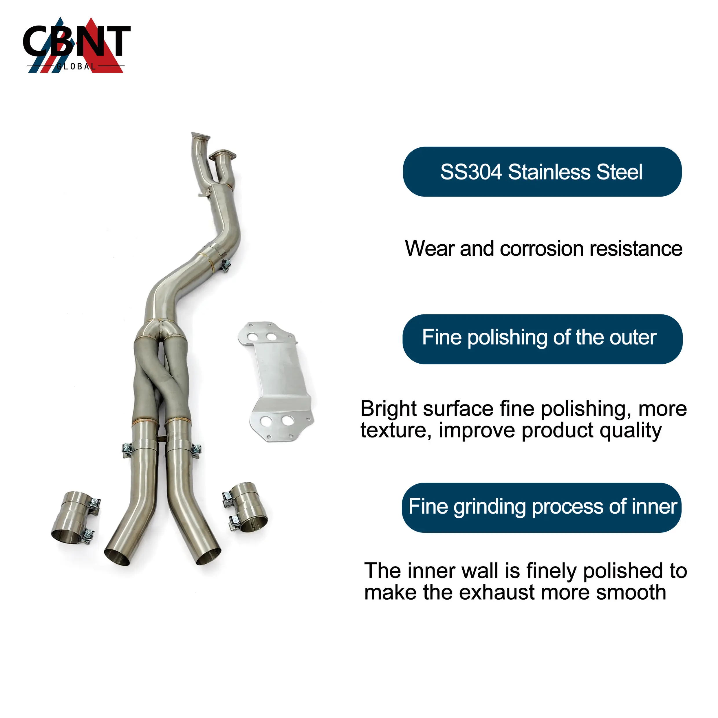 CBNT Exhaust Midpipe with Z Pipe for BMW G80 M3 G82 M4 G87 M2 3.0T SS304 from 101mm/4inch to 76mm/3inch Single Pipe with Brace