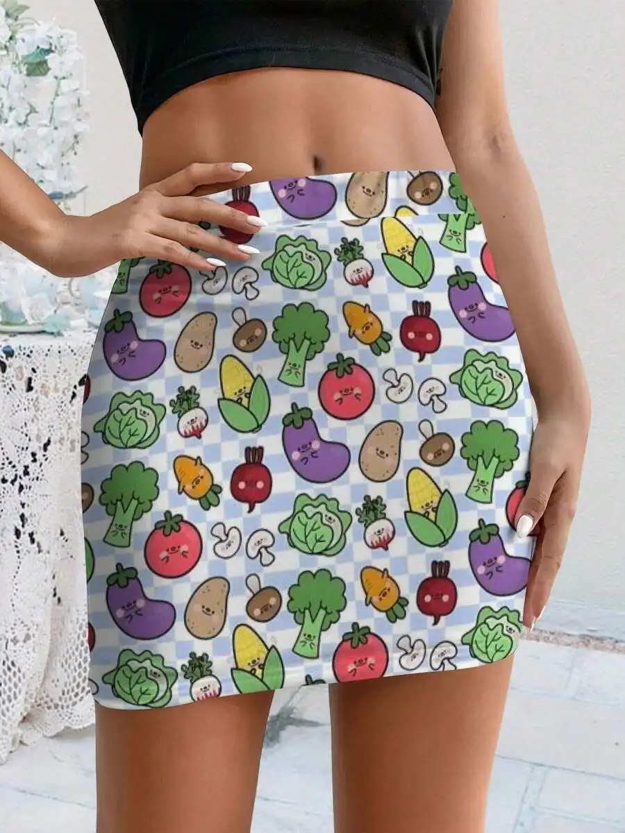 Women Summer Cute Vegetable Cartoon Print Bodycon Micro Skirt Casual Fashion