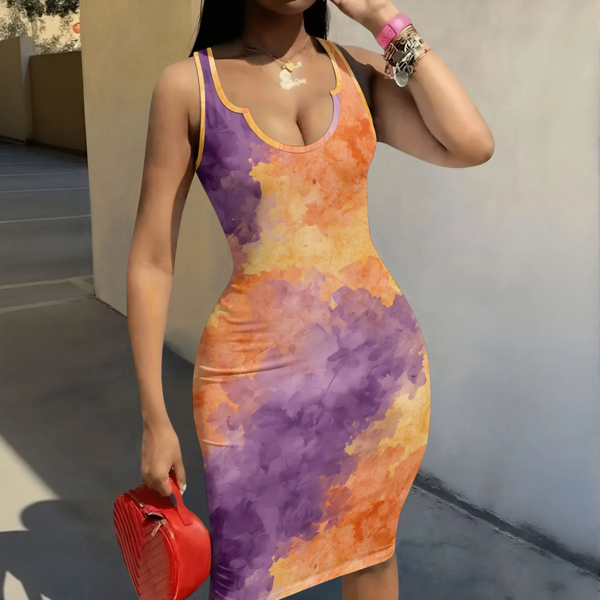 Vibrant Watercolor Print Dress, Abstract Art Pattern Tie Dye Style, Gradient  Summer Casual Wear, Beach Party Club Night Out
